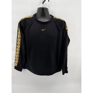 Nike Sportswear Tribute Crewneck Sweatshirt Black Gold Logo Tape Men's Size XL